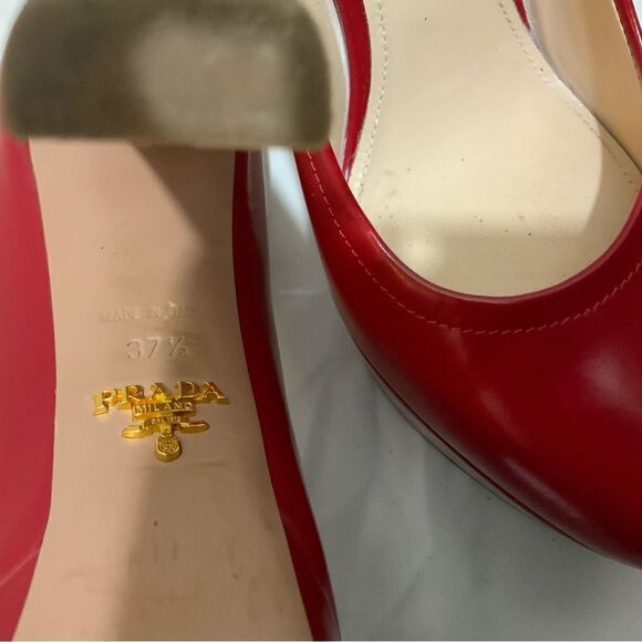 Prada | Red Patent Leather Platform Pumps Sz 37 1/2 - Picture 10 of 15